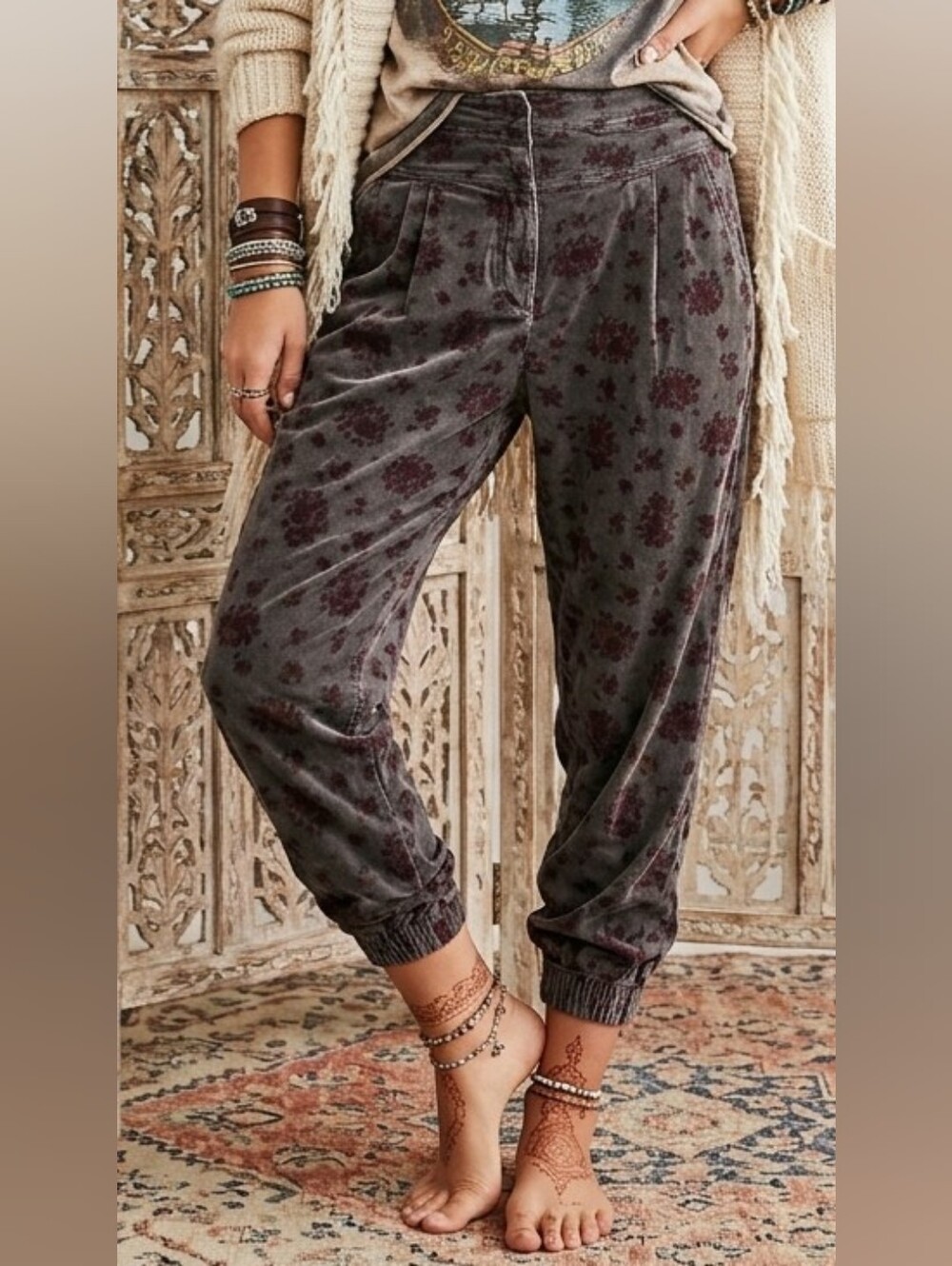Anthropologie Velvet in Gray & Plum Floral